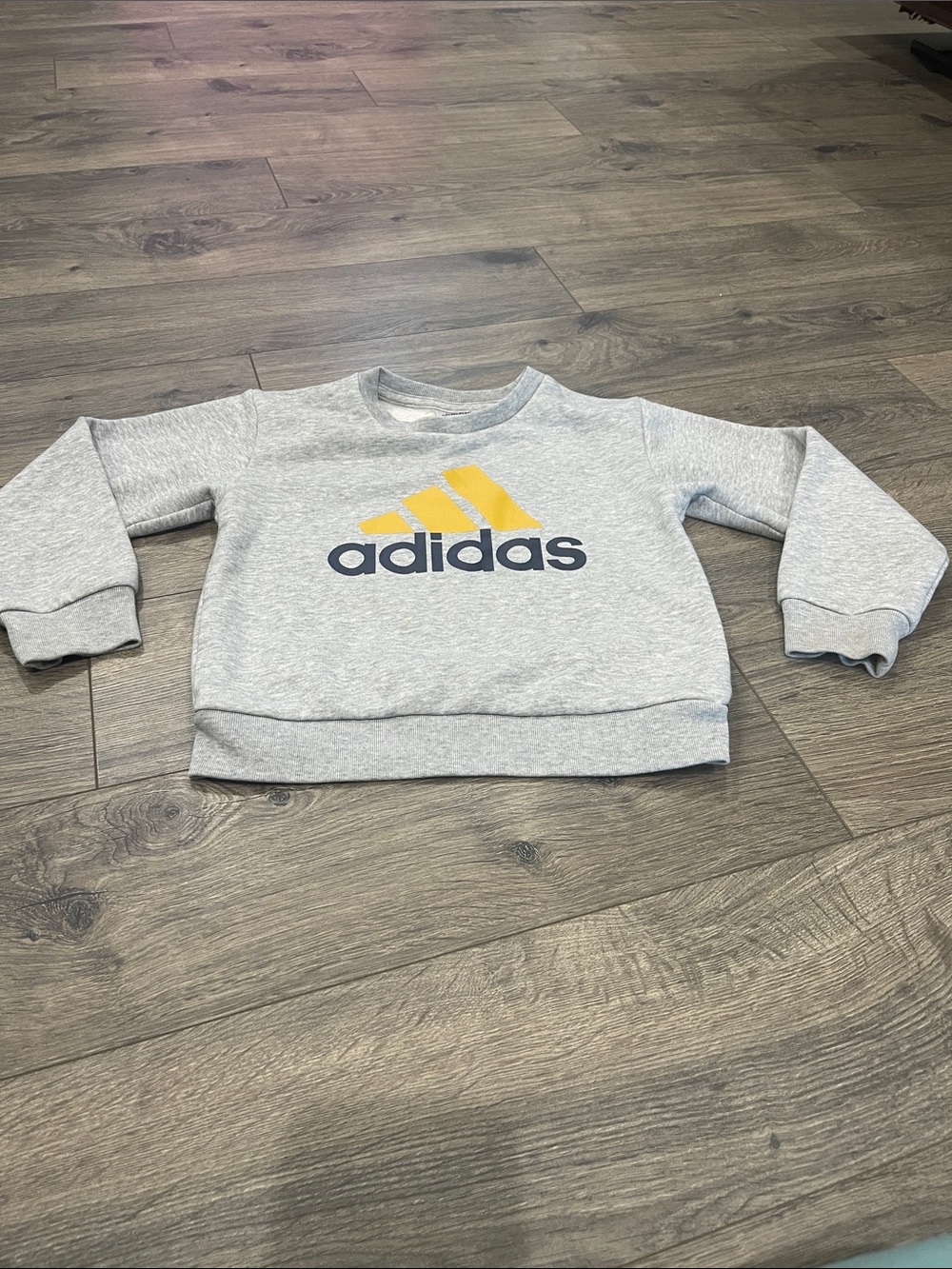 adidas Grey Kids Crewneck Sweatshirt with Yellow Logo